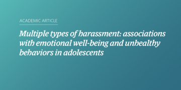 Teal and blue gradient background with white text that says “Multiple types of harassment: associations with emotional well-being and unhealthy behaviors in adolescents”