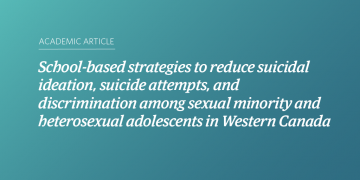 Teal and blue gradient background with white text that says “School-based strategies to reduce suicidal ideation, suicide attempts, and discrimination among sexual minority and heterosexual adolescents in Western Canada”