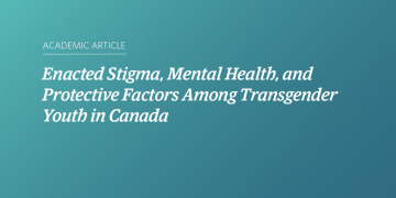 Teal and blue gradient background with white text that says "Enacted Stigma, Mental Health, and Protective Factors Among Transgender Youth in Canada”